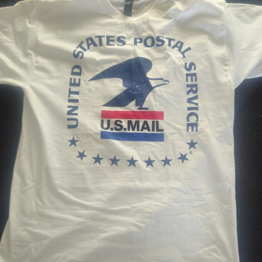Gildan White Short Sleeve U.S. Mail Graphic Tee with Blue and Red Logo